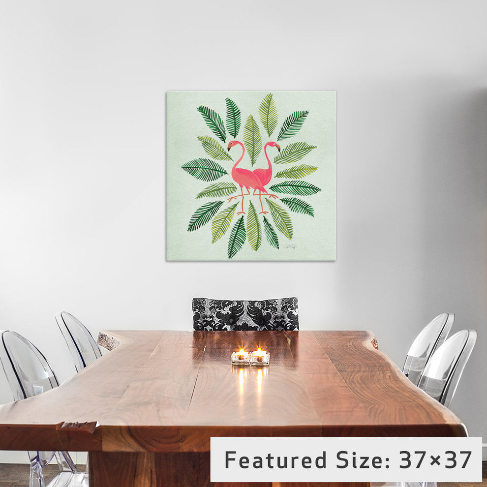 "Flamingos Green Artprint" by Cat Coquillette, 37x37x1.5