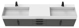 CastelloUSA Amazon 84" Wall Mounted Bathroom Vanity Set, Black, White Top, Black Handles
