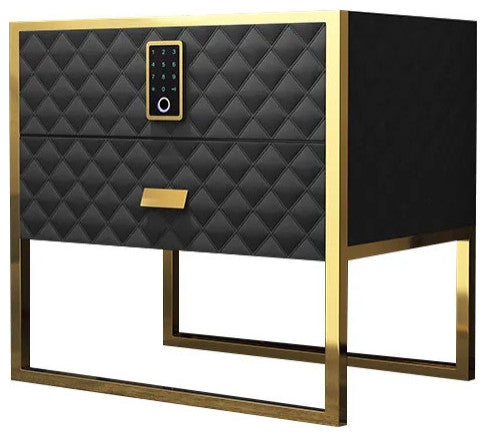 2 Drawers Bedroom Nightstand with Electronic Lock Stainless Steel Base, Black