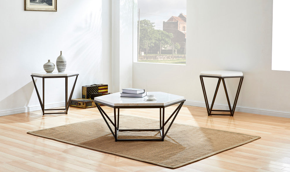 Corvus White Marble Top End Table