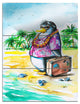 "Penguin Enjoying Holidays on Beach" Cartoon Metal Wall Art, 3 Panels, 28"x36"