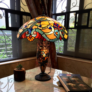 Chloe-Lighting 3-Light Tiffany Style Dragonfly Double Lit Table Lamp