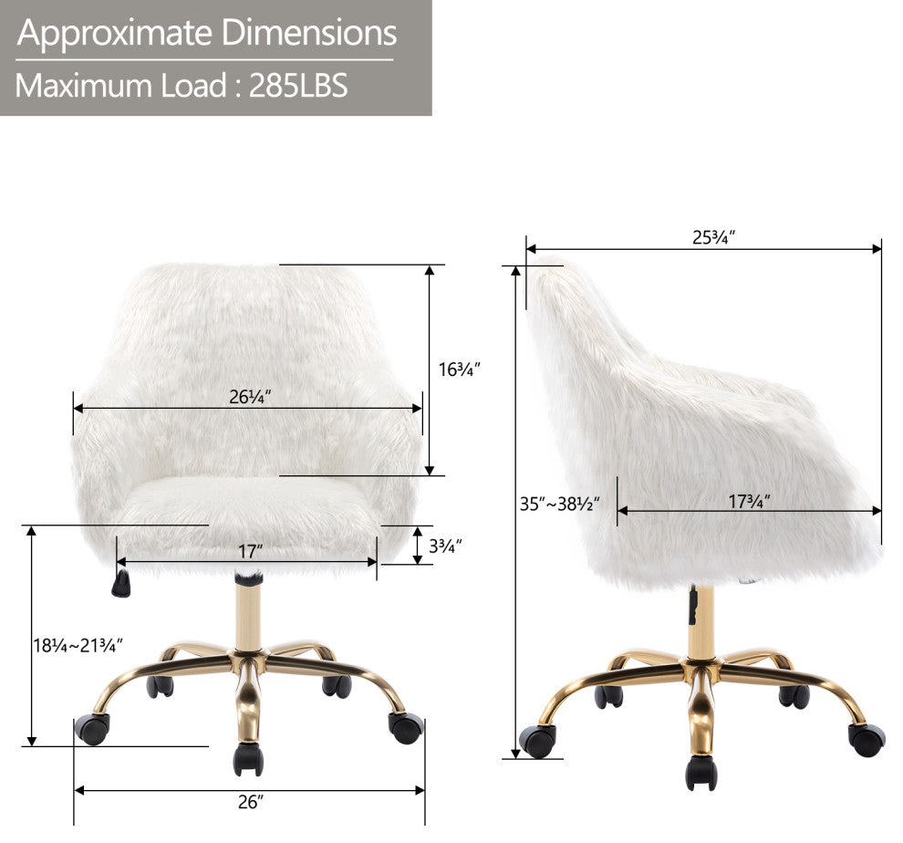 Fluffy Faux Fur Armrest Swivel Desk Chair, White