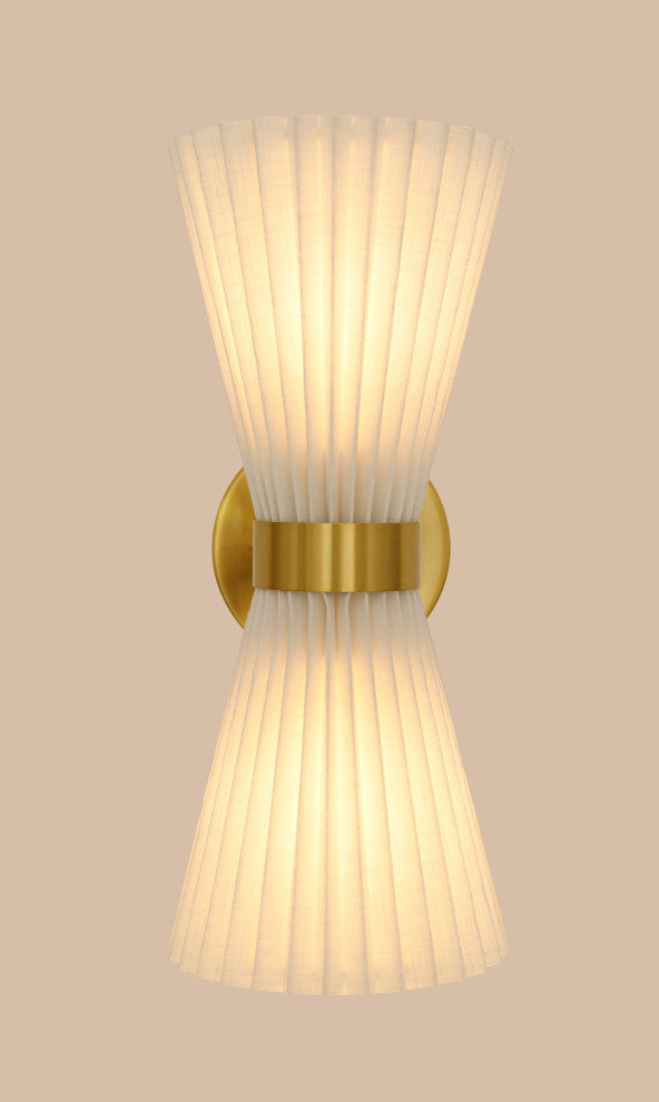 Beacon Lighting Amore Pleated Wall Bracket, Brass With White Linen Shade, 2 Light