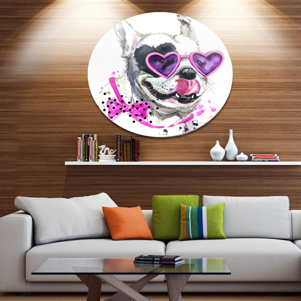 Funny Dog With Heart Glasses, Animal Round Wall Art, 11"