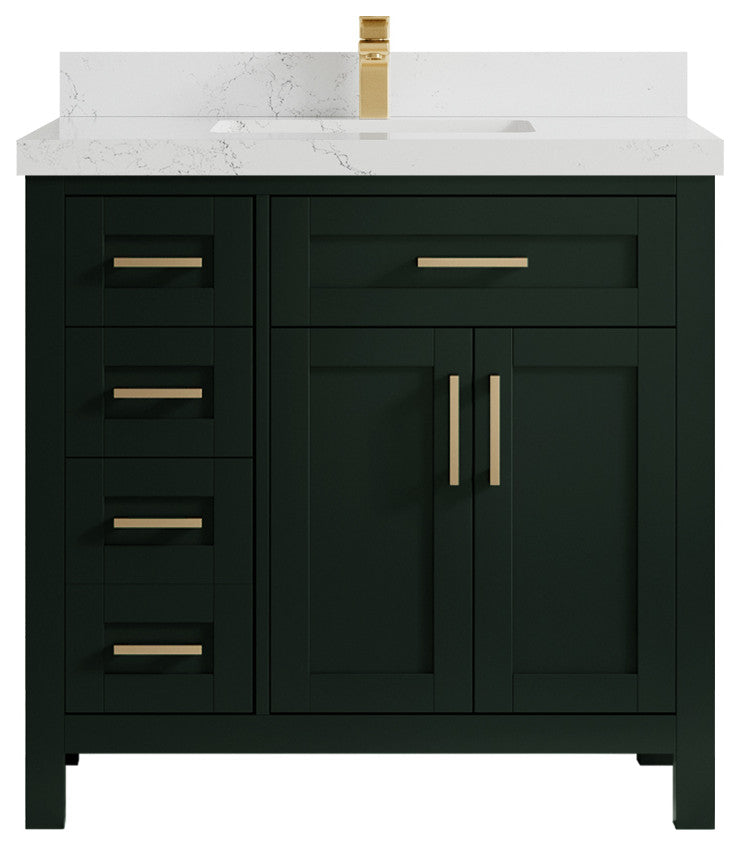 Cambridge 36 Center Sink Bath Vanity in Dark Forest Green 2" Empira Quartz