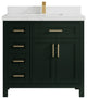 Cambridge 36 Center Sink Bath Vanity in Dark Forest Green 2" Empira Quartz