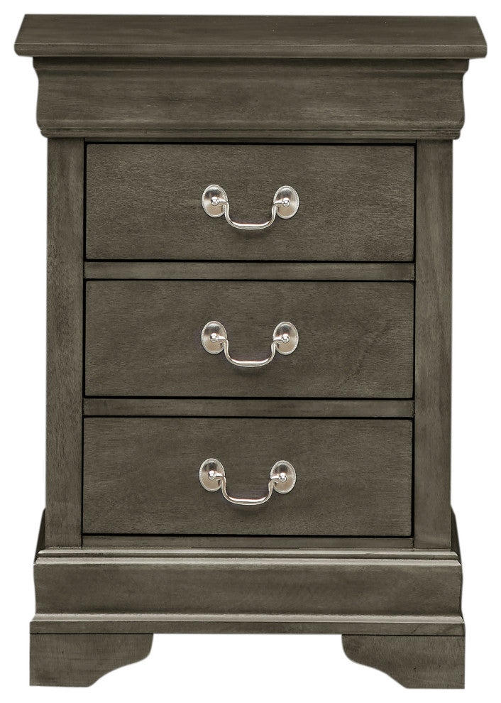 Louis Philippe 3-Drawer Nightstand (29 in. H x 21 in. W x 16 in. D), Gray