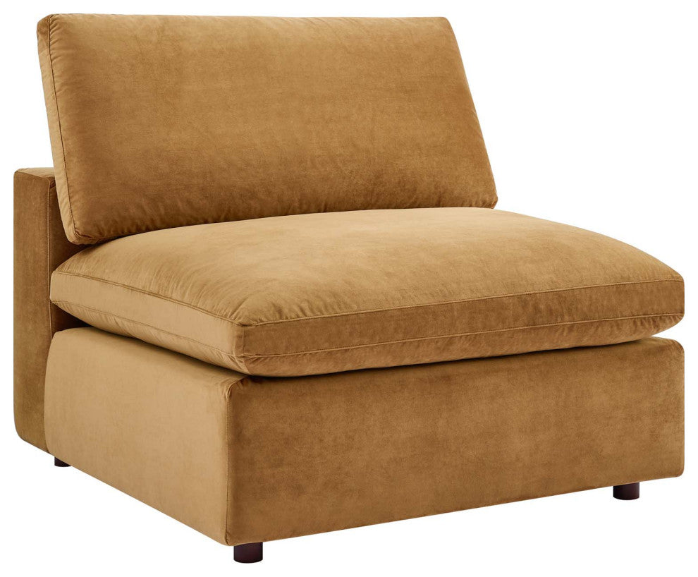 Commix Down Filled Overstuffed Performance Velvet 4-Seater Sofa Cognac