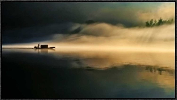 "Fog Sprinkle The East River" Framed Canvas Giclee by Hua Zhu, 31x18"