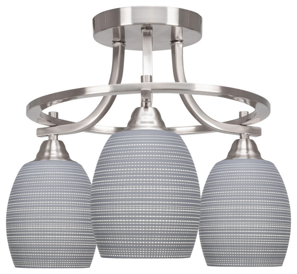 Paramount 3-Light Semi-Flush Light, Brushed Nickel, 5" Gray Matrix Glass