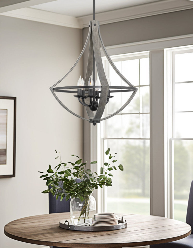 Kira Home Laguna 26" Rustic Foyer Chandelier, Wood Style Metal Frame, Accents