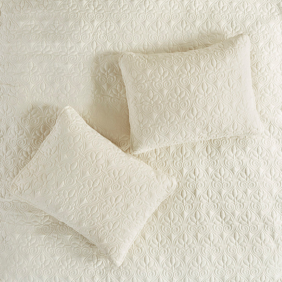 Madison Park Quebec 3 Piece Fitted Bedspread Set, Cream