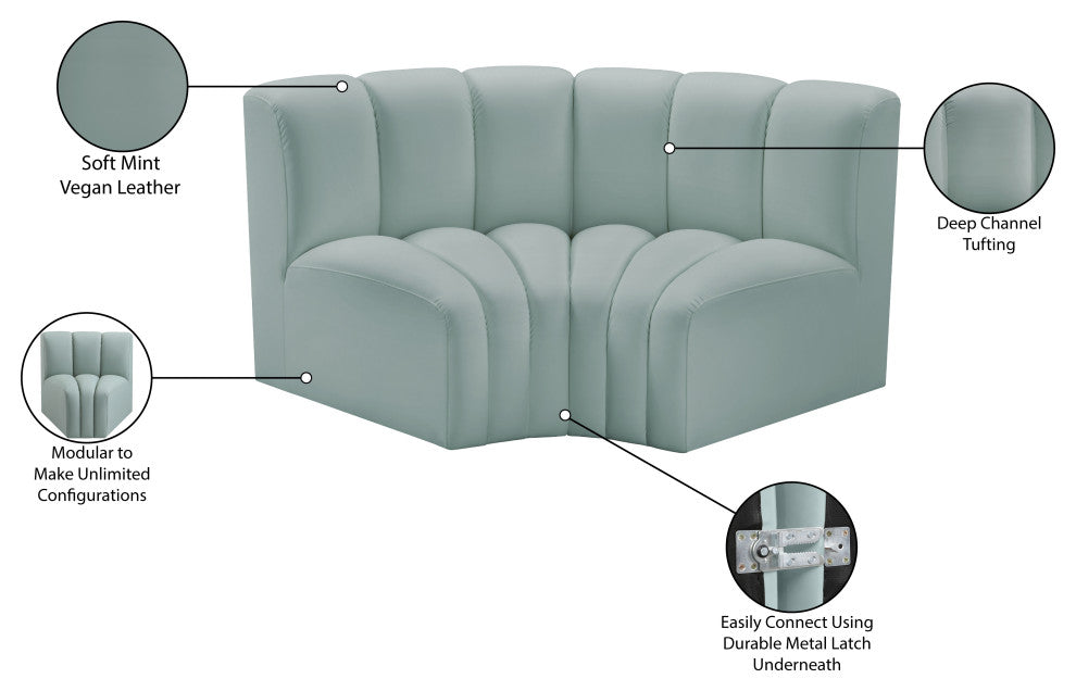 Arc Vegan Leather Upholstered 2-Pc. Inward Curved Modular Sectional, Green