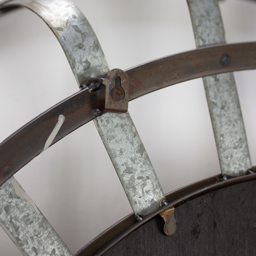 American Art Decor Rustic Wood and Galvanized Metal Round Hanging Wall Shelf
