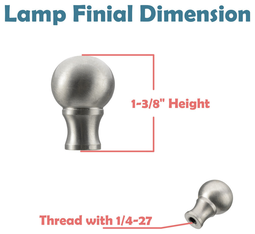 24018-22, Set of 2 Steel Lamp Finial, Brushed Nickel Finish, 1 1/2" Tall
