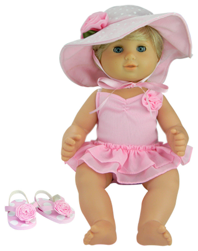 Bathing Suit, Hat & Flip Flops Set-15" Dolls