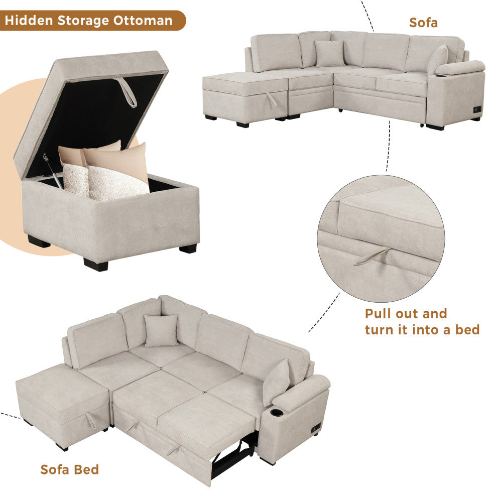 Gewnee 87.4" Sleeper Sofa Bed, 2, 1 Pull Out Sofa Bed L Shape Couch