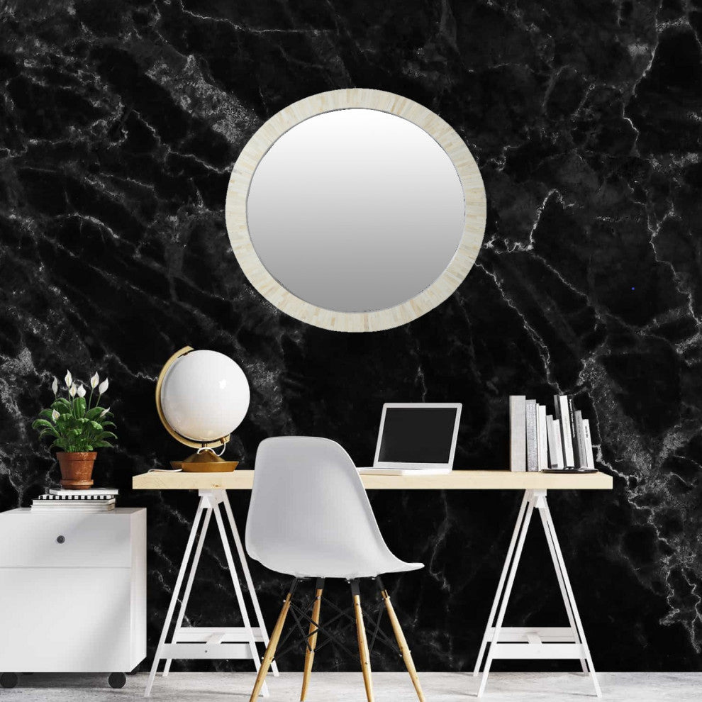 Edward Bone Inlay Round Mirror, 34"