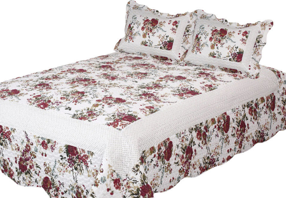 Bella Rosa Quilt With Pillow Shams, Tuscan Red, Queen