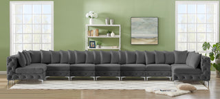 Tremblay Velvet Upholstered 9-Piece Modular U-Shaped Sectional, Grey