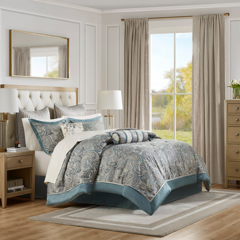 Madison Park Aubrey 12 Piece Comforter Set With Cotton Bed Sheets, Teal