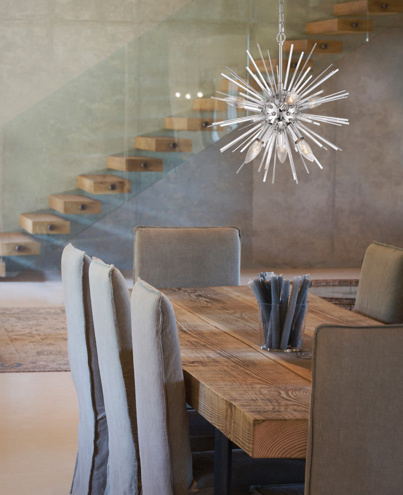 Cirrus - 6 Light Chandelier - with Glass Rods - Polished Nickel Finish