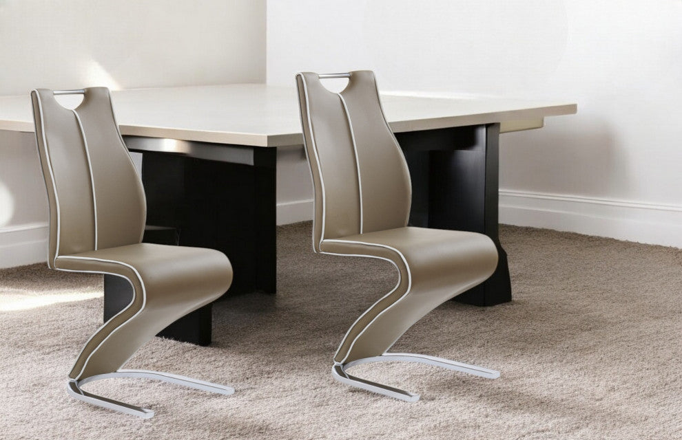 Set of 2 Brown and Silver Upholstered Faux Leather Dining Parsons Chairs