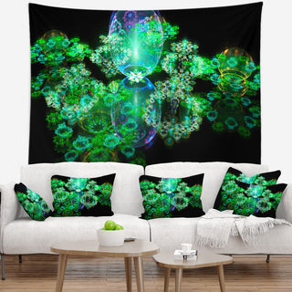 Green Water Drops on Mirror Abstract Wall Tapestry, 60"x50"