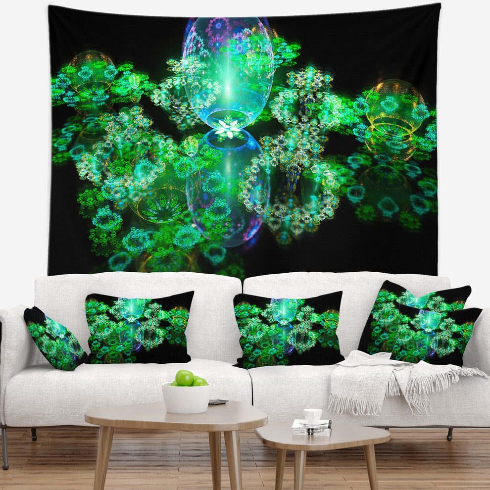 Green Water Drops on Mirror Abstract Wall Tapestry, 60"x50"