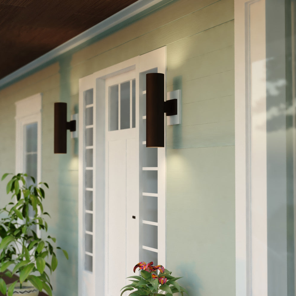 Chiasso 2-Light Deep Bronze Outdoor Wall Sconce Aluminum Wall Mount Fixture, Deep Bronze, 5"wx20"hx8"d, No Sensor