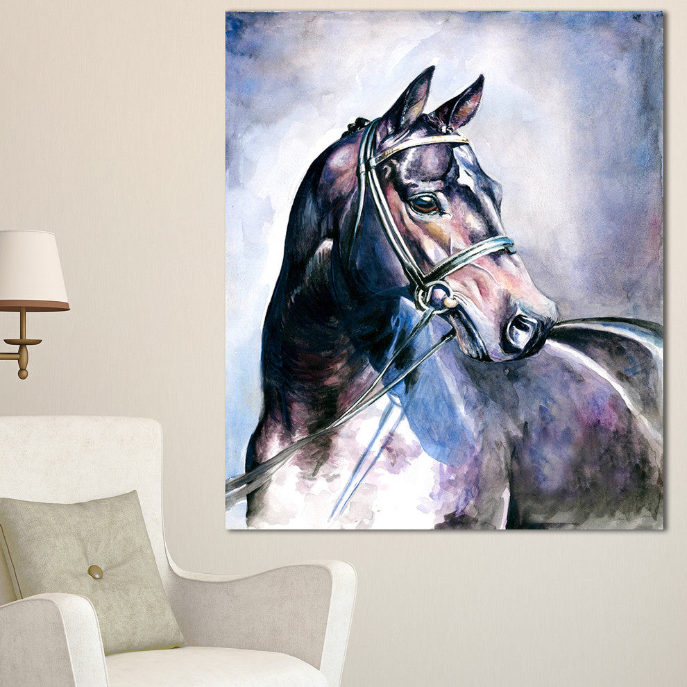 Black Horse with Bridle, Abstract Canvas Art Print, 30"x40"
