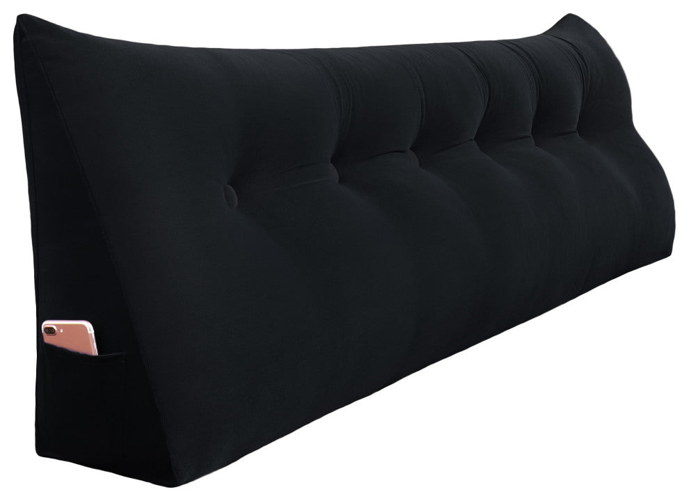 Bed Wedge Pillow Back Rest Support, Black Velvet, 71x20x8