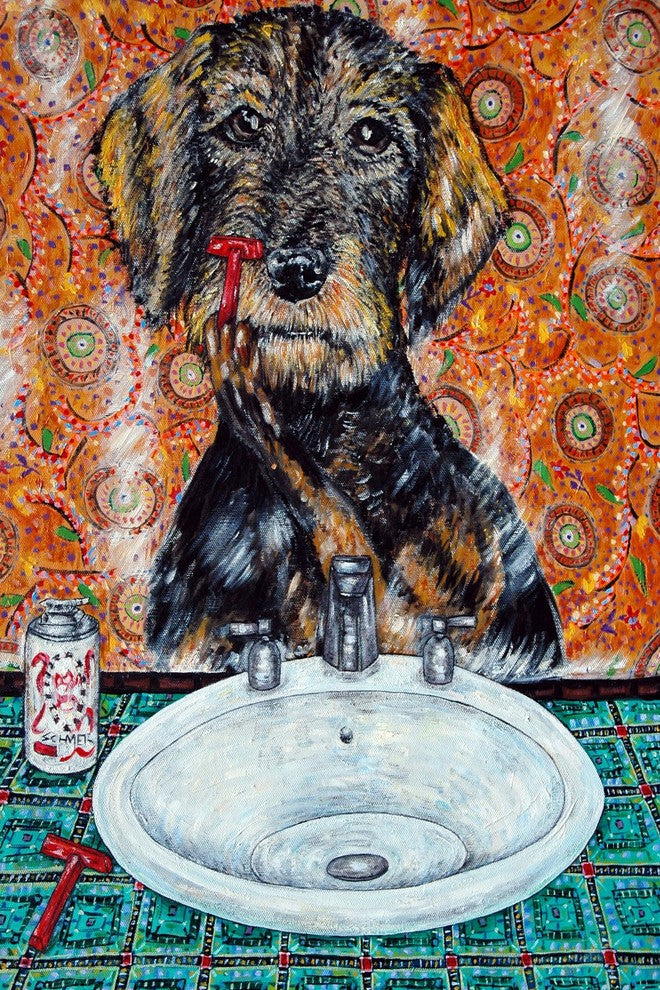 "Welsh Terrier Shaving" Painting Print on Wrapped Canvas, 16"x24"