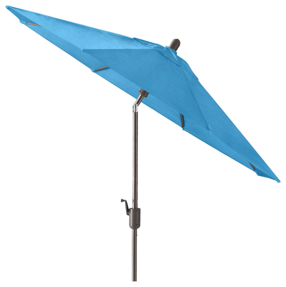 9' Round Push Tilt Market Umbrella, Grey Frame, Sunbrella, Capri