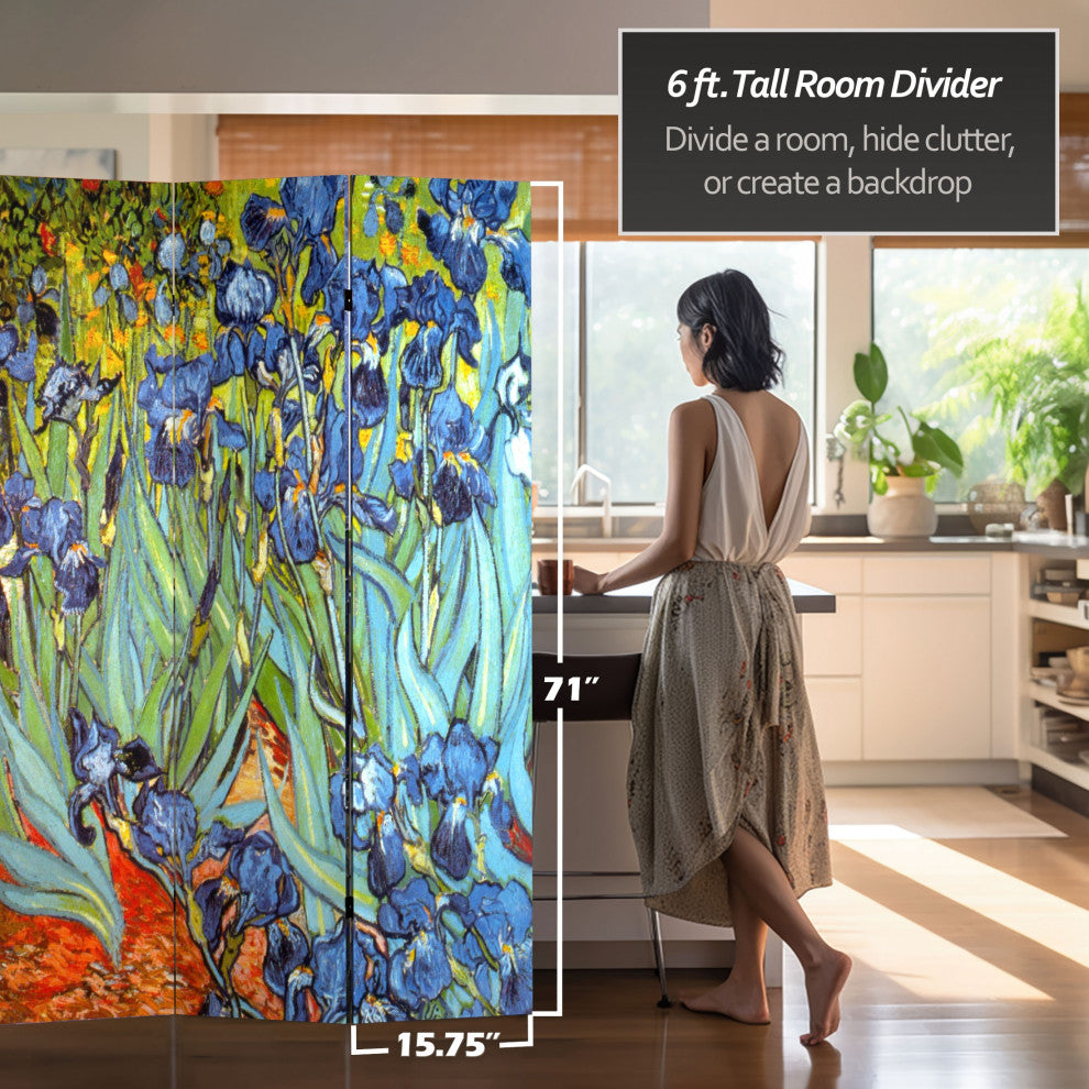 6' Tall Double Sided Works of Van Gogh Canvas Room Divider