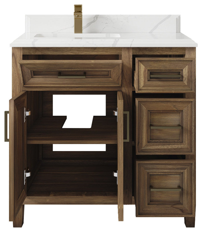 Santa Monica 36 Left Offset  Bath Vanity in Graywashed Teak 1.5" Calacatta Laza