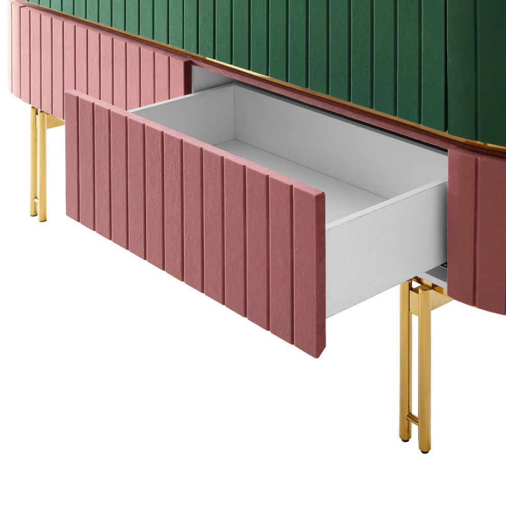 Console Entry Table Sideboard, Green White, Velvet, Modern, Mid Century Lounge