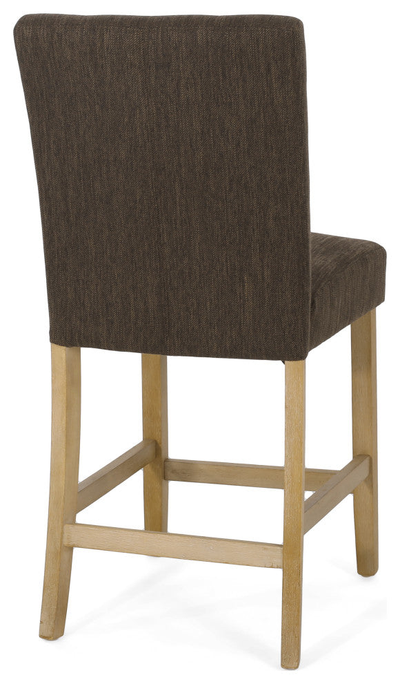 Dellroy Contemporary Fabric Button Tufted 26" Counter Stools, Set of 2, Brown/Weathered Brown