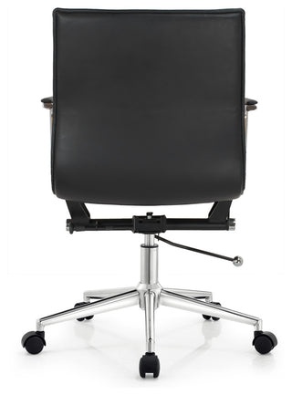 Modern Office Arm Chair With Wheels  Mid Back Ribbed PU Leather Adjustable, Black
