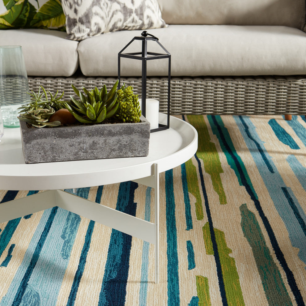 Jaipur Living Sketchy Lines Indoor/Outdoor Abstract Blue/Green Area Rug, 7'6"x9'