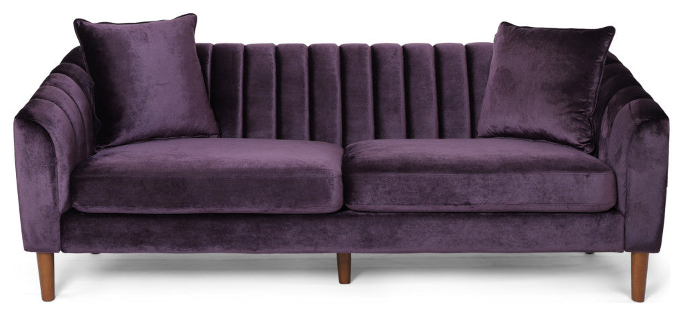 Susan Contemporary Velvet 3-Seater Sofa, Blackberry/Dark Brown