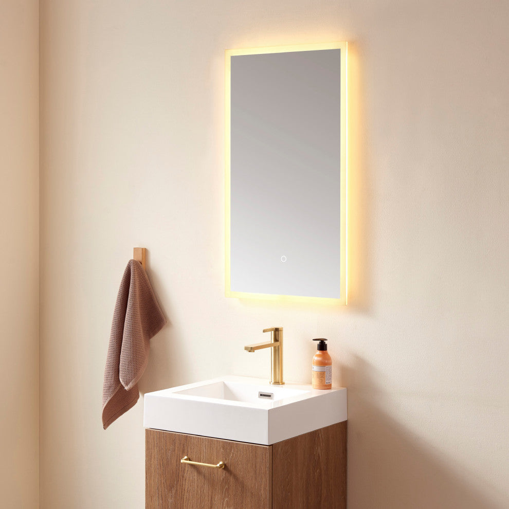 Horizontal Rectangle Illuminated Bathroom/Vanity Wall Mirror, 18 Inch