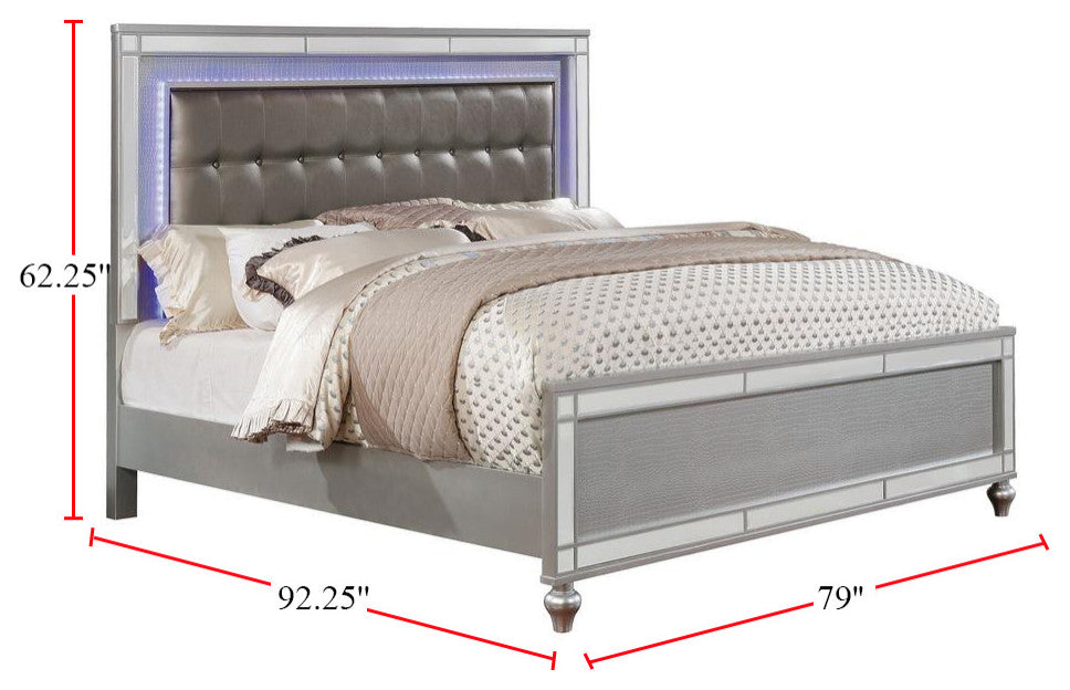 California King Bed with LED Light Trim, Silver