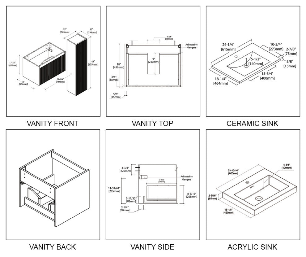 Floating Bathroom Vanity with Sink, Wall Mounted Vanity, White, 24" W/ Sink
