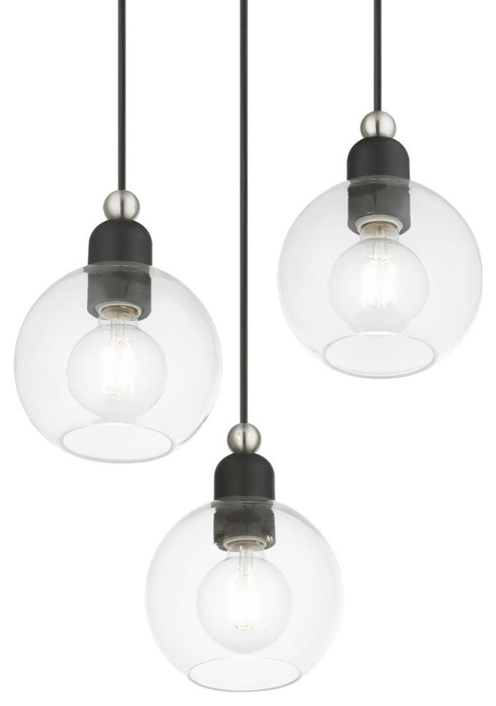 Downtown 3 Light Black With Brushed Nickel Accents Sphere Multi Pendant