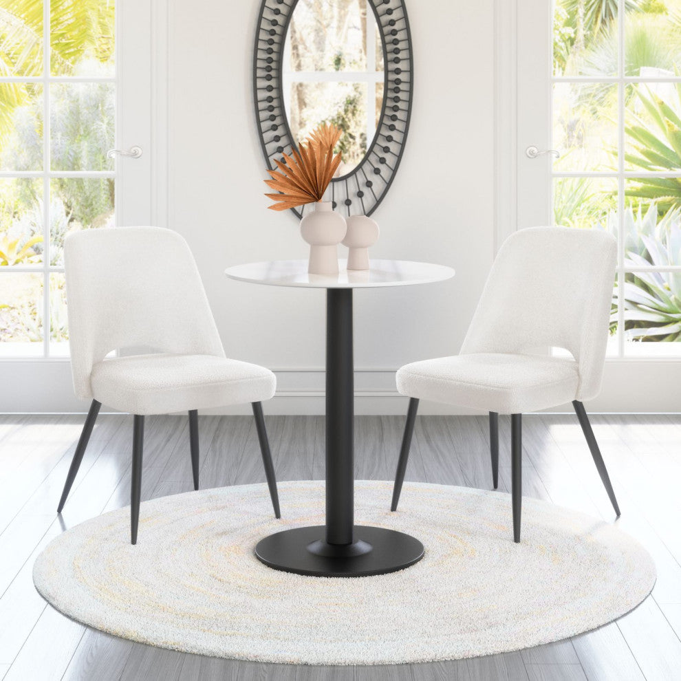 Dining Chair, Set of 2, Steel Metal, Fabric, Ivory, Black, Kitchen Cafe Bistro