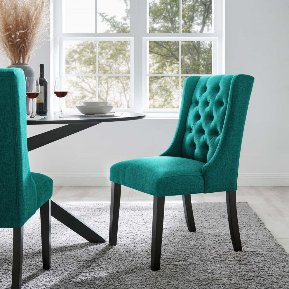 Side Dining Chair, Teal Blue, Fabric, Modern