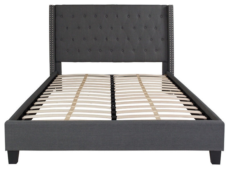 Riverdale Queen Size Tufted Platform Bed, Dark Gray