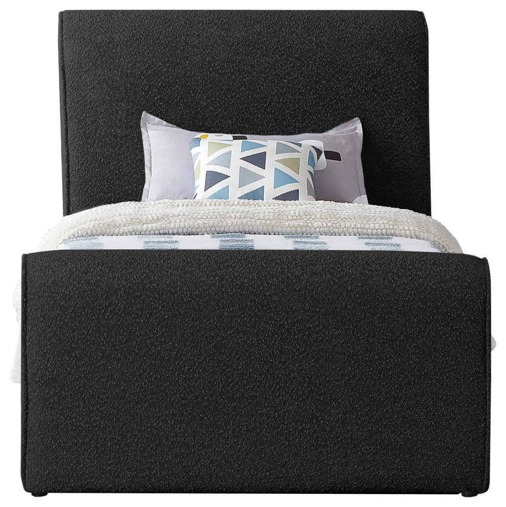 Stylus Black Boucle Fabric Full Bed, Black, Twin